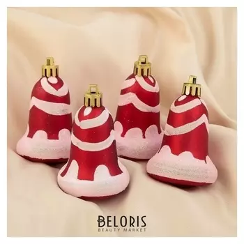 Украшение ёлочное "Колокольчики снежные" (Набор 4 шт) 6,5х4,5 см красный