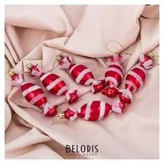 Украшение ёлочное "Конфетки полосатые" (Набор 6 шт) 3,5*10,5 см, красный