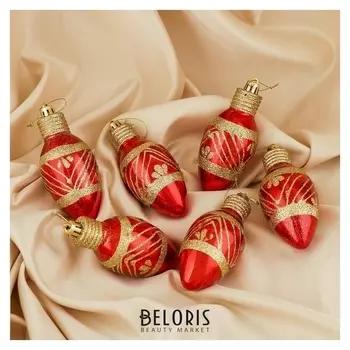 Украшение ёлочное "Лампочки" (Набор 6 шт) 5х11,5 см красный с золотом