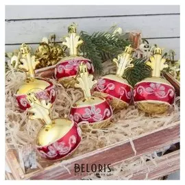 Украшение ёлочное "Луковка с цветочками" (Набор 6 шт) 6х8,5 см золото