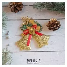 Украшение ёлочное "Резные колокольчики с оленем" 10х9 см золото