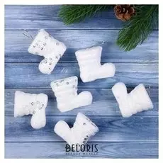 Украшение ёлочное "Сапожок - пушистый снежок" (Набор 6 шт) 5х4,5 см белый