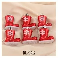 Украшение ёлочное "Сапожок со снежинкой" (Набор 6 шт) 4х4 см красный