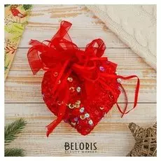 Украшение ёлочное "Сердце в пайетках" 14 см красный