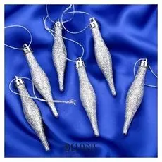 Украшение ёлочное "Сосулька блестящая" (Набор 6 шт) 8х1,5 см серебро