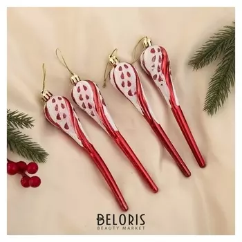 Украшение ёлочное "Сосулька - капелька" (Набор 4 шт) 15,5 см красный