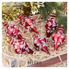 Украшение ёлочное "Сосулька с рисунком" (Набор 6 шт) 5х10 см красный