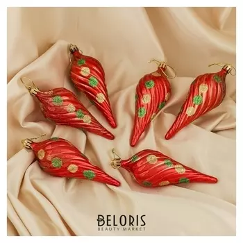 Украшение ёлочное "Сосульки с горошинами" (Набор 6 шт) 5х13 см красный