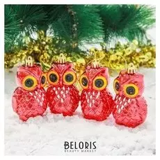 Украшение ёлочное "Совушка" (Набор 4 шт) 7,5х4,5 см красный