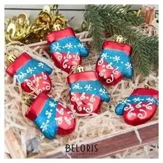 Украшение ёлочное "Варежка" (Набор 6 шт) 5х6 см красно-синий