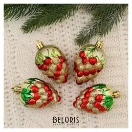 Украшение ёлочное "Ягодка" (Набор 4 шт) 6,5 см