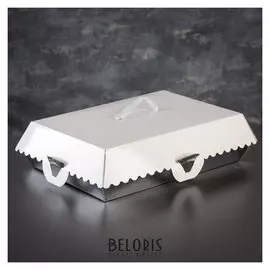 Упаковка для пирожных, BON Bon, премиум, серебряное основание, 32 X 22 X 10 см