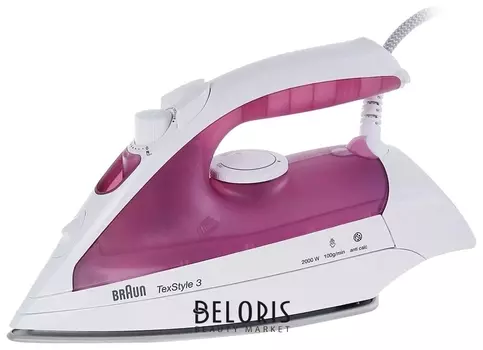 Утюг BRAUN TS320С, 2000 Вт, керамическое покрытие, самоочистка, антикапля, белый/фиолетовый