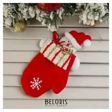 Варежка "Снеговик" блестящие полосочки 20*10 см