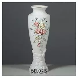 Ваза настольная "Амфора", лепка, белая, 39 см