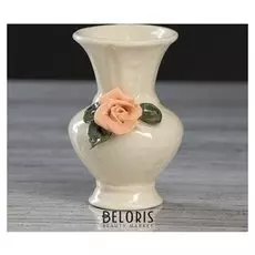 Ваза настольная "Чернильница", декор лепка, бежевая, 10 см