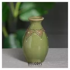 Ваза настольная "Ева", цвет зеленый, стразы, глазурь, 11 см