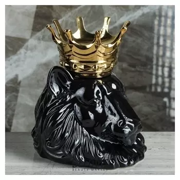 Ваза настольная "Голова льва с короной", чёрная, 27 см