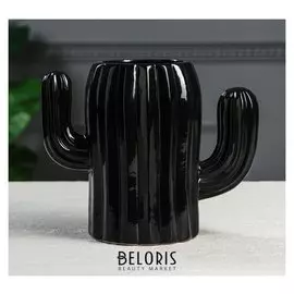 Ваза настольная "Кактус", глазурь, цвет черный, 16 см