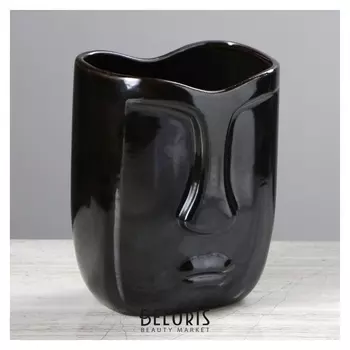 Ваза настольная "Лицо", глянец, чёрная, 19 см