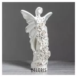 Ваза настольная "Нимфа", белая лепка, золото, 36 см