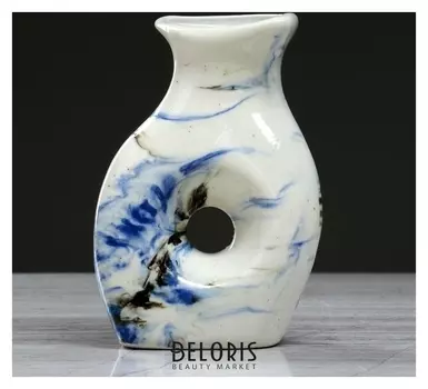 Ваза настольная "Плоская" мрамор, синяя, 14 см