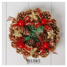 Венок новогодний D-23 см "Ягодки и шишки"