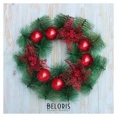 Венок новогодний D-28 см "Пуансетия с ягодами"