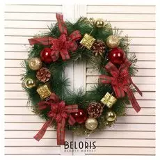 Венок новогодний D-40 см "Клетчатые бантики"