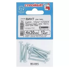 Винт DIN 7985, M4 X 30 мм, оцинкованный с полукруглой головкой, 12 шт.