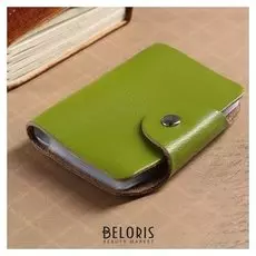 Визитница, 26 холдеров на кнопке, цвет зелёный