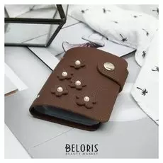 Визитница, 28 картхолдеров, на кнопке, цвет кофе