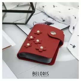 Визитница, 28 картхолдеров, на кнопке, цвет красный