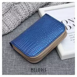 Визитница, 2 отдела на молнии, цвет синий