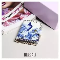 Визитница цветы, 7*1*10,5см, 20 листов, белый/синий