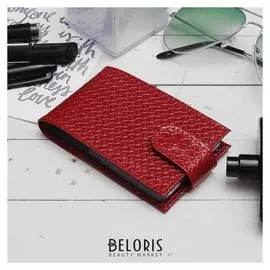 Визитница горизонтальная, 1 ряд, 18 листов, хлястик, плетение, цвет красный