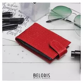 Визитница горизонтальная, с хлястиком, 1 ряд, 20 листов, крокодил, цвет красный