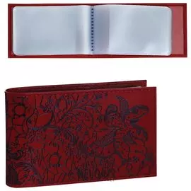 Визитница карманная Befler "Гипюр" на 40 визиток, натуральная кожа, тиснение, красная, V.43.-1