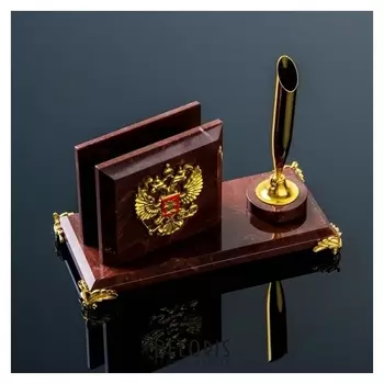 Визитница "Мини с гербом", на бронзовых ножках, лемезит