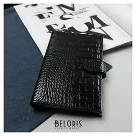 Визитница на кнопке, 3 ряда, 24 листа, кайман, цвет чёрный