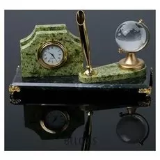 Визитница «Змеевик»: подставка для ручки, часы, глобус