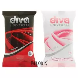 Влажные салфетки Diva Mini универсальные очищающие, 15 шт.