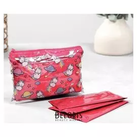 Влажные салфетки "Единорожка" в косметичке, 10шт, фуксия