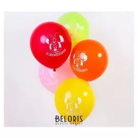 Воздушные шары «С днем рождения», минни маус, 5 шт., 12"