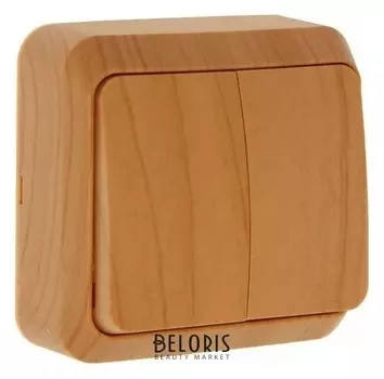 Выключатель Smartbuy "Юпитер", 10 А, 2 клавиши, наружный, цвет светлое дерево