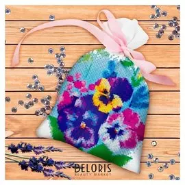 Вышивка крестиком на мешочке «Цветы». набор для творчества