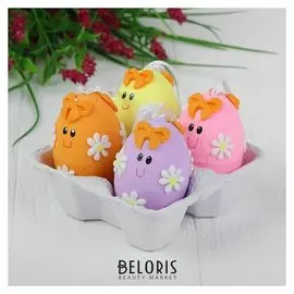 Яйца - подвески для декорирования «Рожицы с цветочками», набор 4 шт, размер 1 шт: 6×4,5 см