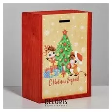 Ящик деревянный «С новым годом!», 20 × 14 × 8 см