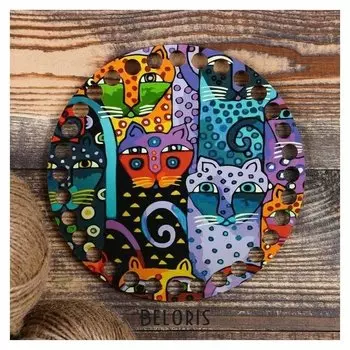 Заготовка для вязания "Круг сказочные коты", донышко фанера, размер 15 см