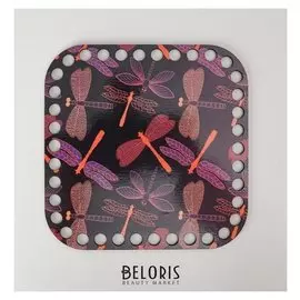 Заготовка для вязания "Квадрат скругленный. стрекозы", донышко двп, размер 15 см